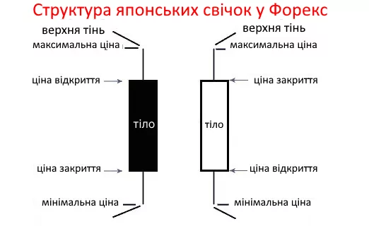 Структура японських свічок у Форекс